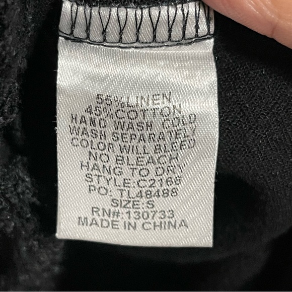 Umgee Long Sleeve Linen Blend Dress Black Fringe Rounded Womens Small - Picture 5 of 7